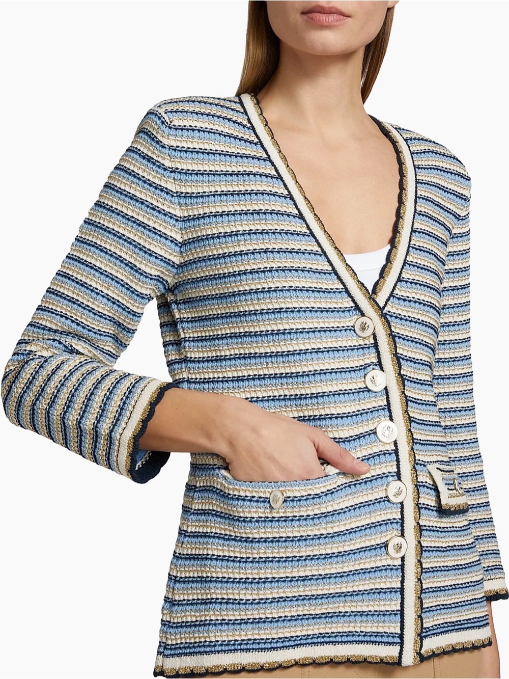 Veronica Beard Ceriani Knit Jacket Navy Multi Large NWT Striped Metallic Preppy